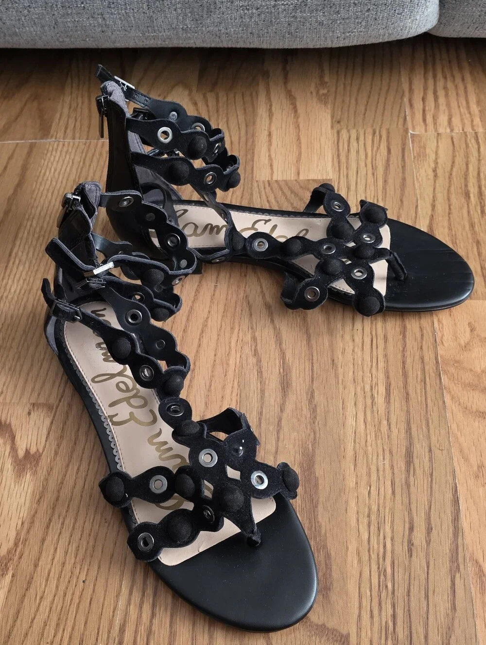 Sam Edelman Black Suede Embellished Gladiator Sandals